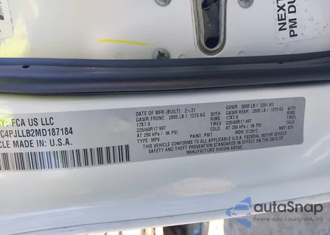 2021 Jeep Cherokee Latitude Plus Fwd z USA, uszkodzony, nr VIN 1C4PJLLB2MD187184